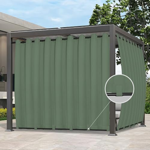 Easy-Going Outdoor-Vorhänge, wasserdicht, winddicht, wetterfest, für Terrasse, Cabana, Veranda, Pergola und Pavillon, mit Ösen oben und Laschen unten, 1 Paneel, 381 x 213,4 cm, Salbeigrün von Easy-Going