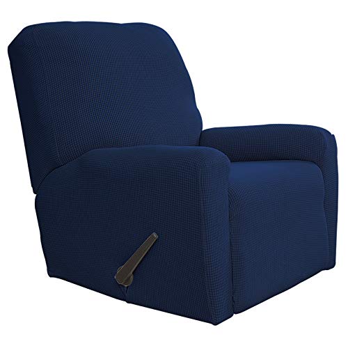 Easy-Going Sesselbezüge, Jacquard, Spandex, weich, elastisch, kariert, für Liegesessel, Marineblau, Größe L, 4 Stück von Easy-Going