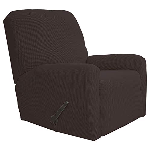 Easy-Going Sofabezug für Liegestuhl, dehnbar, 4-teilig, Möbelschutz, Couch weich mit elastischer Unterseite, Spandex-Jacquard-Stoff, kleine Karos (Liege, Schokolade) von Easy-Going