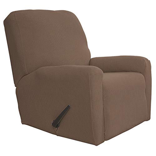 Easy-Going Sofabezug für Liegestuhl, dehnbar, 4-teilig, Möbelschutz, Couch weich mit elastischer Unterseite, Spandex-Jacquard-Stoff, kleine Karos (Liege, braun) von Easy-Going