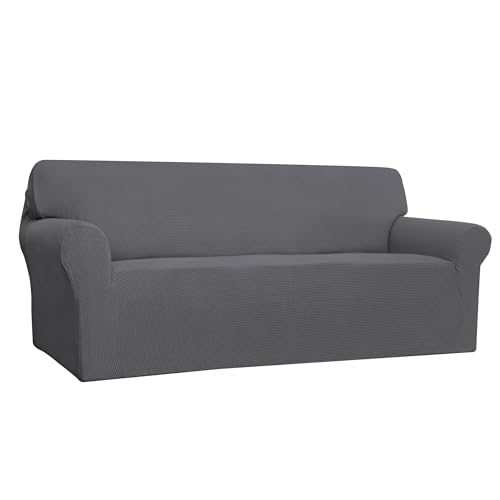 Easy-Going Stretch 4 Sitzer Sofa Schonbezug 1 Stück Sofabezug Möbelschutz Couch Weich mit elastischem Boden für Kinder, Polyester Spandex Jacquard Stoff Kleine Karos Grau von Easy-Going