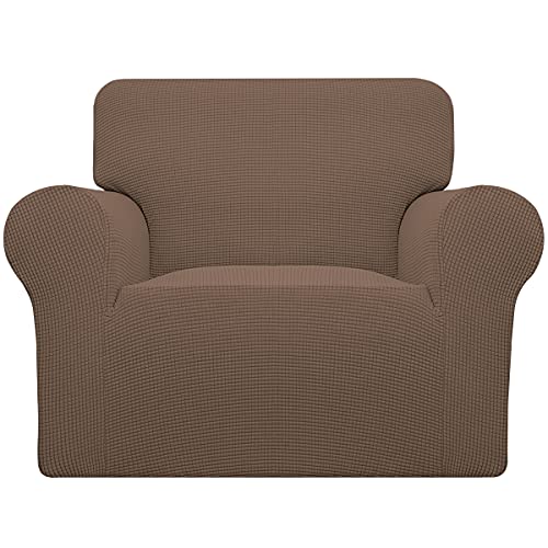 Easy-Going Stretch Chair Sofabezug 1 Stück Sofabezug Weicher Möbelschutz mit elastischem Boden für Kinder, kleine Schecks aus Jacquard-Spandex braun von Easy-Going
