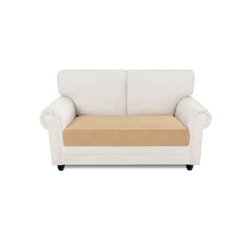 Easy-Going Stretch Sofa Couch Überzug 2 Sitzer, 1 Stück Universeller Rutschfester Sofa Sitzkissenbezug, Waschbarer Jacquard Sofaschutz Hund Katze Kind, Kuscheliger Küchensofa Cover, Beige von Easy-Going