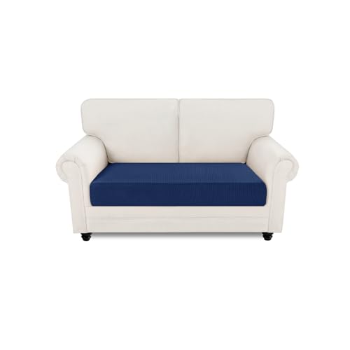Easy-Going Stretch Sofa Couch Überzug 2 Sitzer, 1 Stück Universeller Rutschfester Sofa Sitzkissenbezug, Waschbarer Jacquard Sofaschutz Hund Katze Kind, Kuscheliger Küchensofa Cover, Navy von Easy-Going