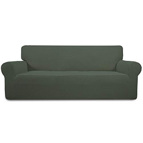 Easy-Going Stretch-Sofa-Schonbezug, 1 Stück, Sofabezug, Möbelschutz, weich mit elastischer Unterseite, für Kinder, Spandex-Jacquard-Stoff, kleine Karos (Sofa, olivgrün) von Easy-Going