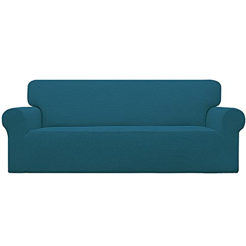 Easy-Going Stretch-Sofa-Schonbezug, 1-teilig, Sofabezüge, Möbelschutz, Couch, weich mit elastischer Unterseite für Kinder, Polyester-Spandex-Jacquard-Stoff, kleines Karomuster (Sofa, Pfauenblau) von Easy-Going