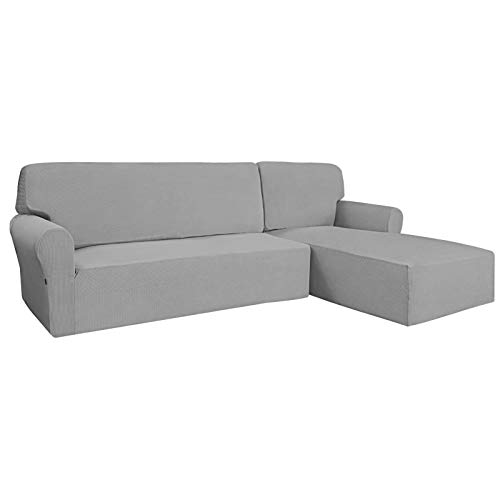 Easy-Going Stretch-Sofa-Schonbezug, L-förmig, Sofabezüge für Wohnzimmer, Jacquard-Stoff, Schonbezug mit elastischer Unterseite, für Hunde, Kinder, Haustiere, klein, Hellgrau, 2 Stück von Easy-Going