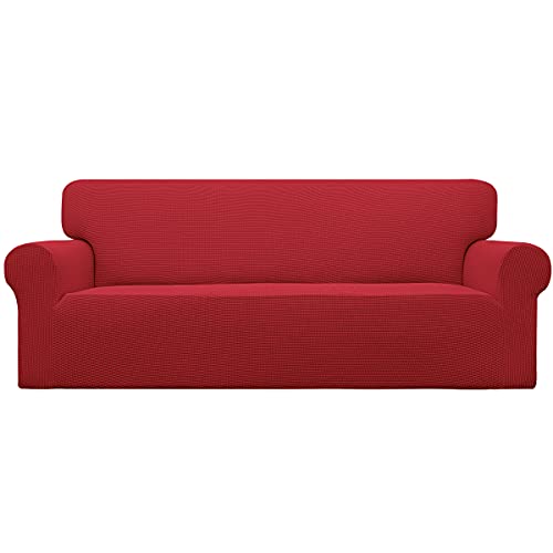 Easy-Going Stretch-Sofabezug, übergroß, 1-teilig, Sofabezug, Möbelschutz, Couch, weich mit elastischer Unterseite für Kinder, Polyester-Spandex-Jacquard-Stoff, kleine Karos, Weihnachtsrot von Easy-Going