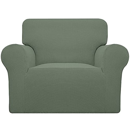 Easy-Going Stretch-Stuhl-Sofa-Schonbezug, 1 Stück, Couch-Sofabezug, Möbelschutz, weich mit elastischem Boden für Kinder, Haustier. Spandex-Jacquard-Stoff, kleine Karos (Stuhl, graugrün) von Easy-Going