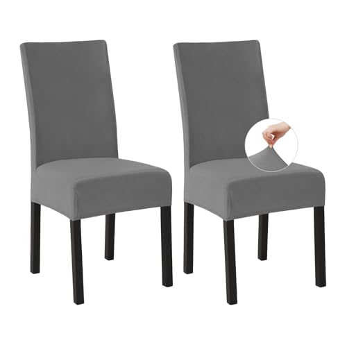 Easy-Going Stretch Stuhlhussen 2er Set, Fleece Stuhlbezüge für Esszimmerstühle Schwingstühle Küchenstühle, Moderne Stuhl Überzüge Sitzbezüge, Abnehmbare Waschbare Chair Covers, Hellgrau von Easy-Going