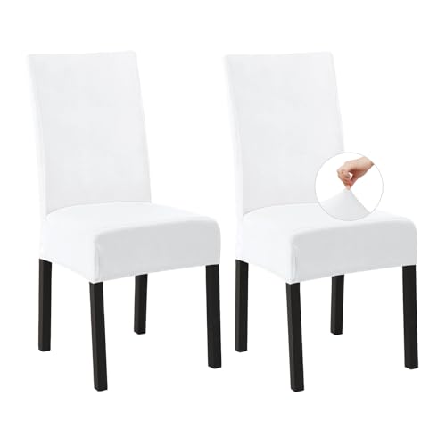 Easy-Going Stretch Stuhlhussen 2er Set, Fleece Stuhlbezüge für Esszimmerstühle Schwingstühle Küchenstühle, Moderne Stuhl Überzüge Sitzbezüge, Abnehmbare Waschbare Chair Covers, Weiß von Easy-Going