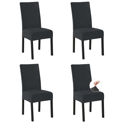 Easy-Going Stretch Stuhlhussen 4er Set, Fleece Stuhlbezüge für Esszimmerstühle Schwingstühle Küchenstühle, Moderne Stuhl Überzüge Sitzbezüge, Abnehmbare Waschbare Chair Covers, Dunkelgrau von Easy-Going