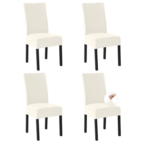 Easy-Going Stretch Stuhlhussen 4er Set, Fleece Stuhlbezüge für Esszimmerstühle Schwingstühle Küchenstühle, Moderne Stuhl Überzüge Sitzbezüge, Abnehmbare Waschbare Chair Covers, Elfenbein von Easy-Going