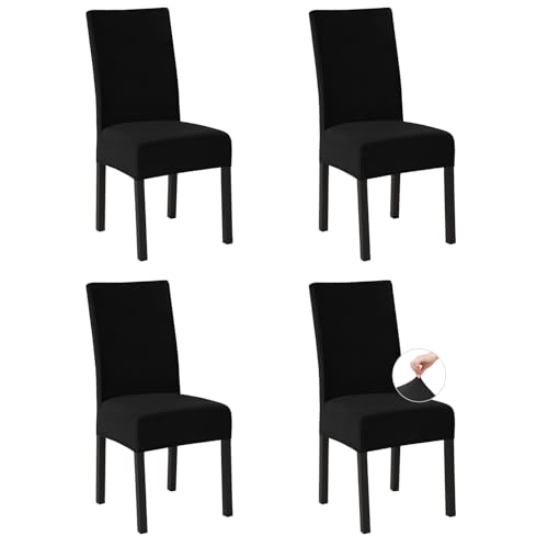 Easy-Going Stretch Stuhlhussen 4er Set, Fleece Stuhlbezüge für Esszimmerstühle Schwingstühle Küchenstühle, Moderne Stuhl Überzüge Sitzbezüge, Abnehmbare Waschbare Chair Covers, Schwarz Easy-Going Stretch Stuhlhussen 4er Set, Fleece Stuhlbezüge für Esszimmerstühle Schwingstühle Küchenstühle, Moderne Stuhl Überzüge Sitzbezüge, Abnehmbare Waschbare Chair Covers, Schwarz von Easy-Going