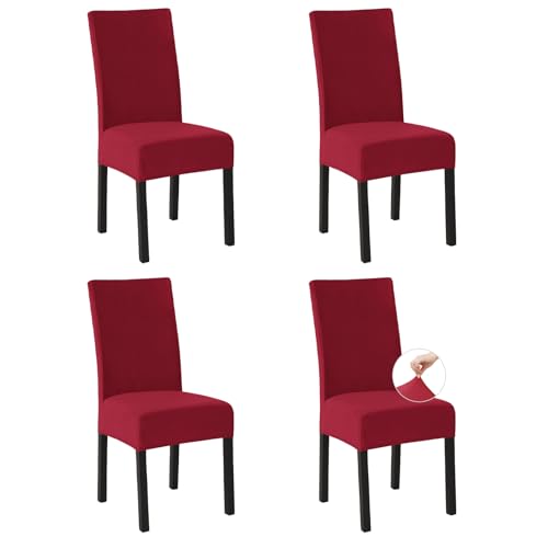 Easy-Going Stretch Stuhlhussen 4er Set, Fleece Stuhlbezüge für Esszimmerstühle Schwingstühle Küchenstühle, Moderne Stuhl Überzüge Sitzbezüge, Abnehmbare Waschbare Chair Covers, Weihnachtsrot von Easy-Going