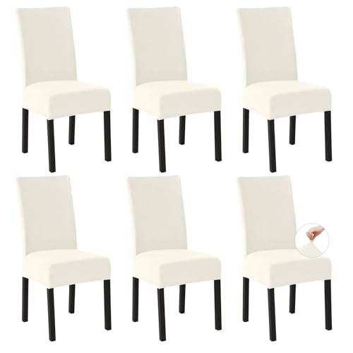 Easy-Going Stretch Stuhlhussen 6er Set, Fleece Stuhlbezüge für Esszimmerstühle Schwingstühle Küchenstühle, Moderne Stuhl Überzüge Sitzbezüge, Abnehmbare Waschbare Chair Covers, Elfenbein von Easy-Going