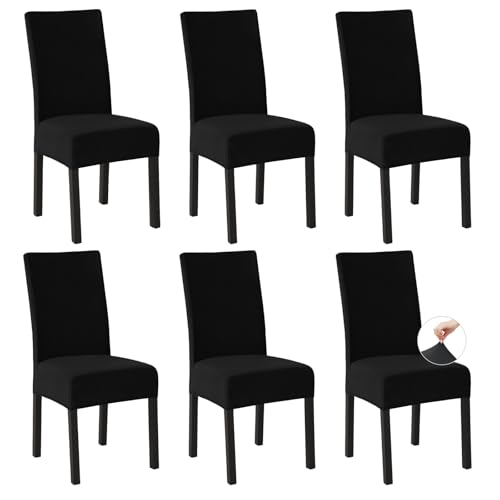 Easy-Going Stretch Stuhlhussen 6er Set, Fleece Stuhlbezüge für Esszimmerstühle Schwingstühle Küchenstühle, Moderne Stuhl Überzüge Sitzbezüge, Abnehmbare Waschbare Chair Covers, Schwarz von Easy-Going