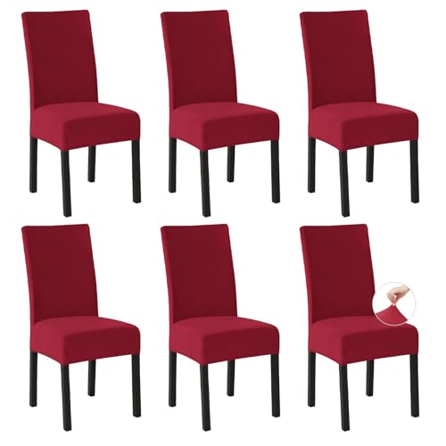 Easy-Going Stretch Stuhlhussen 6er Set, Fleece Stuhlbezüge für Esszimmerstühle Schwingstühle Küchenstühle, Moderne Stuhl Überzüge Sitzbezüge, Abnehmbare Waschbare Chair Covers, Weihnachtsrot von Easy-Going