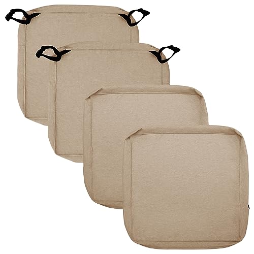 Easy-Going Terrassenkissenbezüge, 55,9 x 55,9 x 10,2 cm, 4 Stück, Leinen-Optik, wasserabweisend, Stuhl-Sitzkissen, Schonbezug mit Reißverschluss, nur Bezüge, Beige von Easy-Going