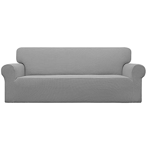 Easy-Going Übergroßer Stretch-Sofa-Schonbezug, 1 Stück, Sofabezug, Möbelschutz, weich mit elastischer Unterseite, für Kinder, Spandex-Jacquard-Stoff, kleine Karos (XL, hellgrau) von Easy-Going