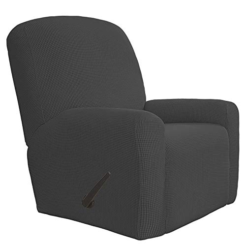 Easy-Going Übergroßer Stretch-Sofa-Schonbezug für Liegestuhl, Möbelschutz, Couch, weich mit elastischer Unterseite, Polyester, Spandex, Jacquard-Stoff, kleines Karo, Dunkelgrau, 4 Stück von Easy-Going