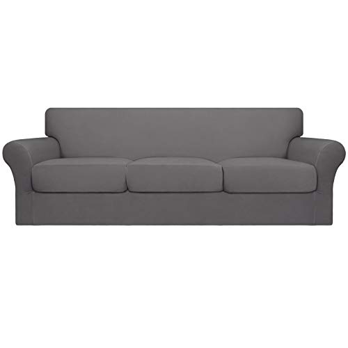 Easy-Going Übergroßer Stretch-Softbezug für Hunde – waschbarer Sofa-Schonbezug für 3 Separate Kissen-Couch – elastischer Möbelschutz für Haustiere, Kinder, hellgrau von Easy-Going