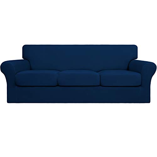 Easy-Going Weiche Stretch-Couchbezüge für Hunde, waschbar, Sofa-Schonbezug für 3 Separate Kissen, elastischer Möbelschutz für Haustiere, Kinder (Sofa, Marineblau), 4 Stück von Easy-Going