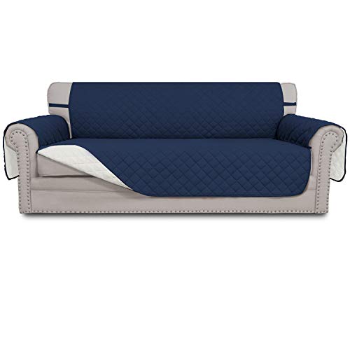 Easy-Going Wendbarer übergroßer Couchbezug für 3 Kissen, Couch-Sofabezug für Hunde, wasserabweisend, Möbelschutz mit Schaumstoffstäben für Haustier und Katze (übergroßes Sofa, Marineblau/Elfenbein) von Easy-Going