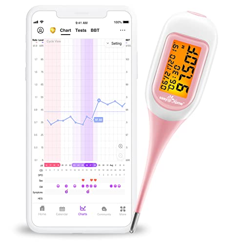 Basalthermometer Fruchtbarkeitsthermometer Bluetooth zur Zykluskontrolle/Kinderwunsch mit Premom APP von Easy@Home, Thermometer mit Auto BBT Sync, Oranger Hintergrundbeleuchtung LCD-Anzeige, BT-A31 von Easy@Home