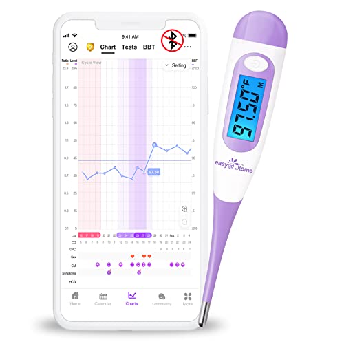 Basalthermometer Fruchtbarkeitsthermometer zur Zykluskontrolle und Eisprung-Tracking mit Premom APP, Digitales Thermometer mit blauer Hintergrundbeleuchtung LCD-Anzeige von Easy@Home