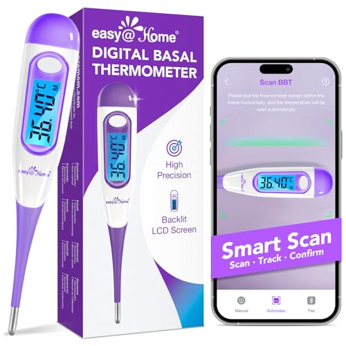 Basalthermometer Fruchtbarkeitsthermometer zur Zykluskontrolle und Eisprung-Tracking mit Premom APP, Digitales Thermometer mit blauer Hintergrundbeleuchtung LCD-Anzeige von Easy@Home