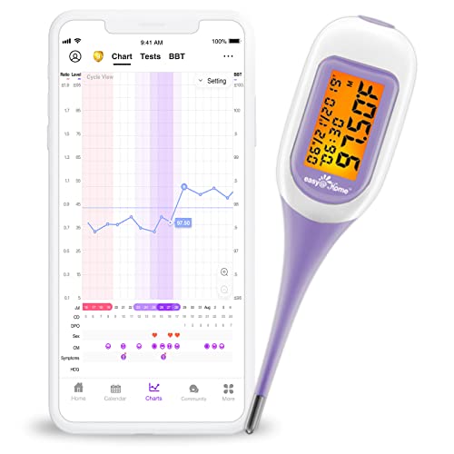 Easy@Home Basalthermometer Fruchtbarkeitsthermometer Bluetooth zur Zykluskontrolle/Kinderwunsch mit Premom APP, Thermometer mit Auto BBT Sync, Oranger Hintergrundbeleuchtung LCD-Anzeige, lila von Easy@Home