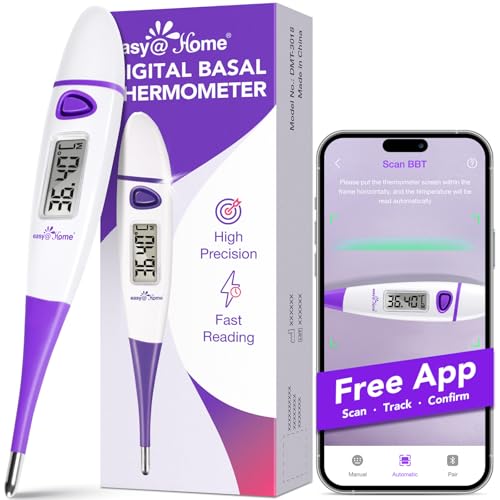 Easy@Home Basalthermometer zur Zykluskontrolle: Basaltemperatur Thermometer Kinderwunsch Fruchtbarkeitsthermometer für Fruchtbarkeit- und Eisprung-Tracking mit Intelligent Premom APP (Lila) von Easy@Home