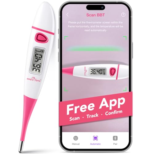 Easy@Home Basalthermometer zur Zykluskontrolle: Basaltemperatur Thermometer Kinderwunsch Fruchtbarkeitsthermometer für Fruchtbarkeit- und Eisprung-Tracking mit Intelligent Premom APP (Rosa) von Easy@Home