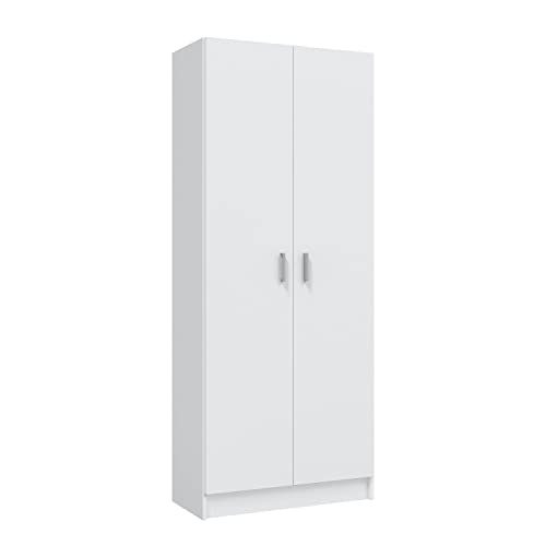 Mehrzweck-Kleiderschrank mit zwei Flügeltüren und zwei höhenverstellbaren Einlegeböden, Farbe Weiß, Maße 73 x 37 x 180 cm von Habitdesign