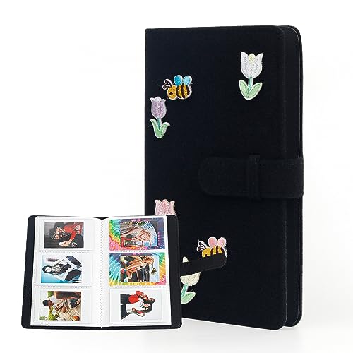 Fotoalbum Einsteckalbum, Filz Ablum für Fujifilm Instax Polaroid mit Tulpenaufklebern Fotoalbum zum Selbstgestalten, Schwarz mit Tulpe Biene Klettverschluss 96 Taschen,Sofort Bilder Kamera Zubehör von Easy Hood