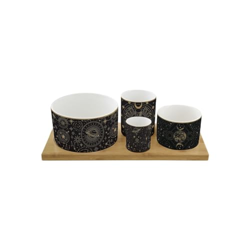 Aperitif Set mit 4 Schalen aus Porzellan auf Tablett aus Bambus Celeste von Easy Life