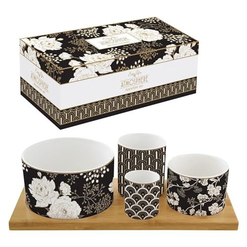 Easy Life 1468ARTF Aperitif Set mit 4 Schalen aus Porzellan auf Tablett aus Bambus von Easy Life