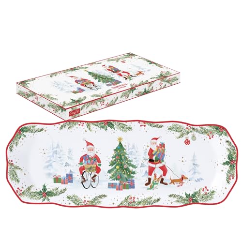 Aufbewahrungsdose für Kuchen, 37 x 14 cm, aus Porzellan, Joyful Santa von Easy Life