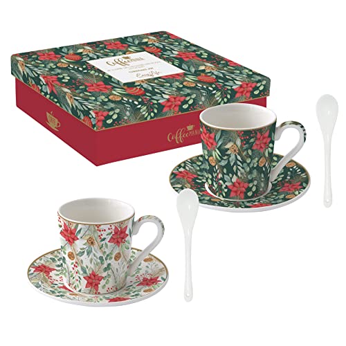 Easy Life Christmas Joy Set mit 2 Kaffeetassen, 100 ml, mit Löffel, Porzellan von Easy Life