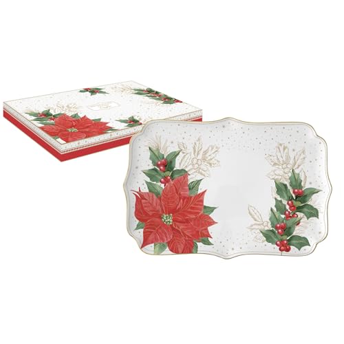 Easy Life Rechteckiges Geschenkset, 36 x 25 cm, aus Porzellan, Poinsetttia & Berries von Easy Life