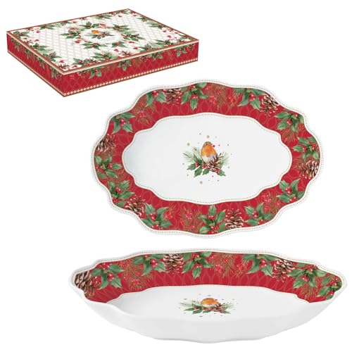 Easy Life Servierplatte, oval, 30 x 21 cm, aus Porzellan, in Geschenkbox, Christus Berries von Easy Life