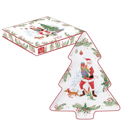 Easy Life Servierset in Form einer Tanne, 20 x 25,5 cm, aus Porzellan, Joyful Santa von Easy Life