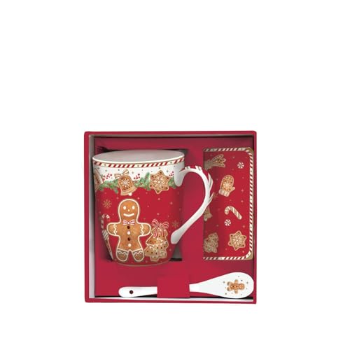 Easy Life Set Becher aus Porc.350 ml c/cucch.e Sottob.in Sug.in Color Box FANCY GINGERBREAD von Easy Life
