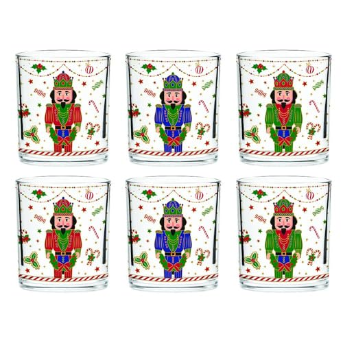 Easy Life Set aus 6 weihnachtlichen Glasgläsern mit Vintage-Nussknacker „Nussknacker Twist“ 250 ML von Easy Life