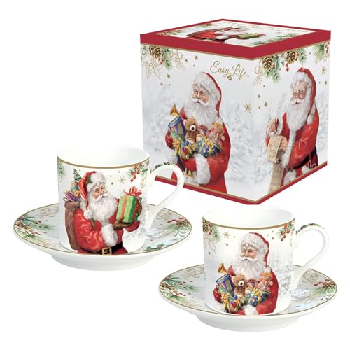 Easy Life Set mit 2 Kaffeetassen, 7,5 cl, aus Porzellan, SANTA IS COMING von Easy Life