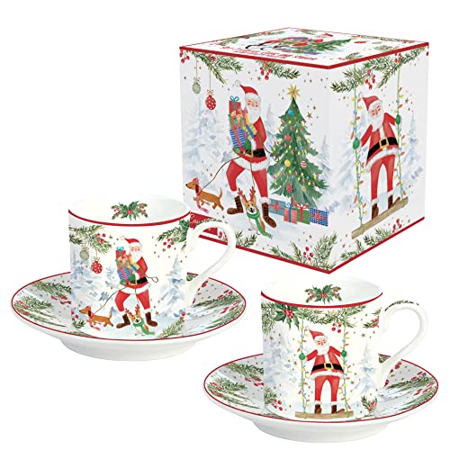 Easy Life Set mit 2 Kaffeetassen 7,5 cl aus Porzellan Joyful Santa von Easy Life