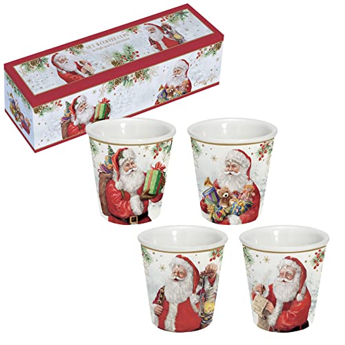 Easy Life Set mit 4 Kaffeebechern, 10 cl, aus Porzellan, SANTA IS COMING von Easy Life