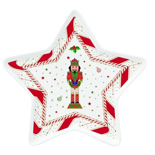 Easy Life Sternförmiger Weihnachtsteller aus Porzellan mit Vintage-Nussknacker-Soldat „Nussknacker Twist“ D19,5 cm von Easy Life
