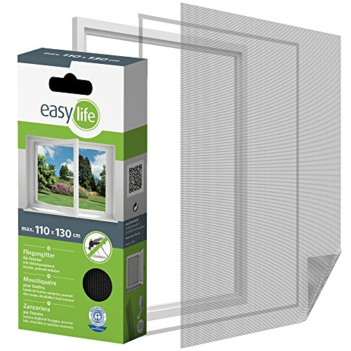 easy life Insektenschutzgitter für Fenster inkl. Klettband 110 x 130 cm anthrazit von Nutritrust